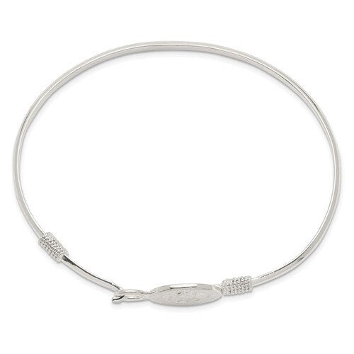 925 Sterling Silver Polished Saint Christopher Hook Bangle Bracelet