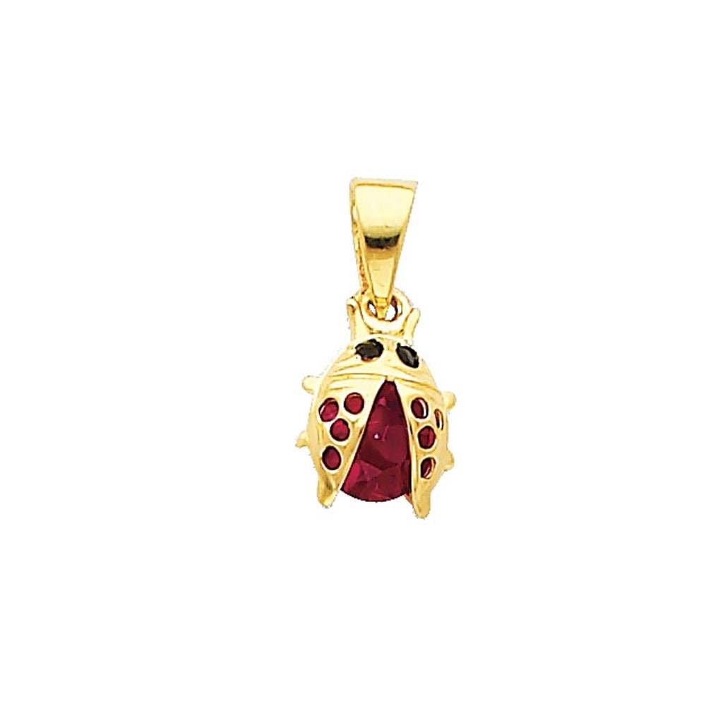 14k Yellow Gold Red Crystal Ladybug Pendant - 7x8mm