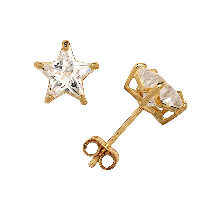 14k Yellow or White Gold Star Shaped Simulated Diamond Basket Post Stud Earrings