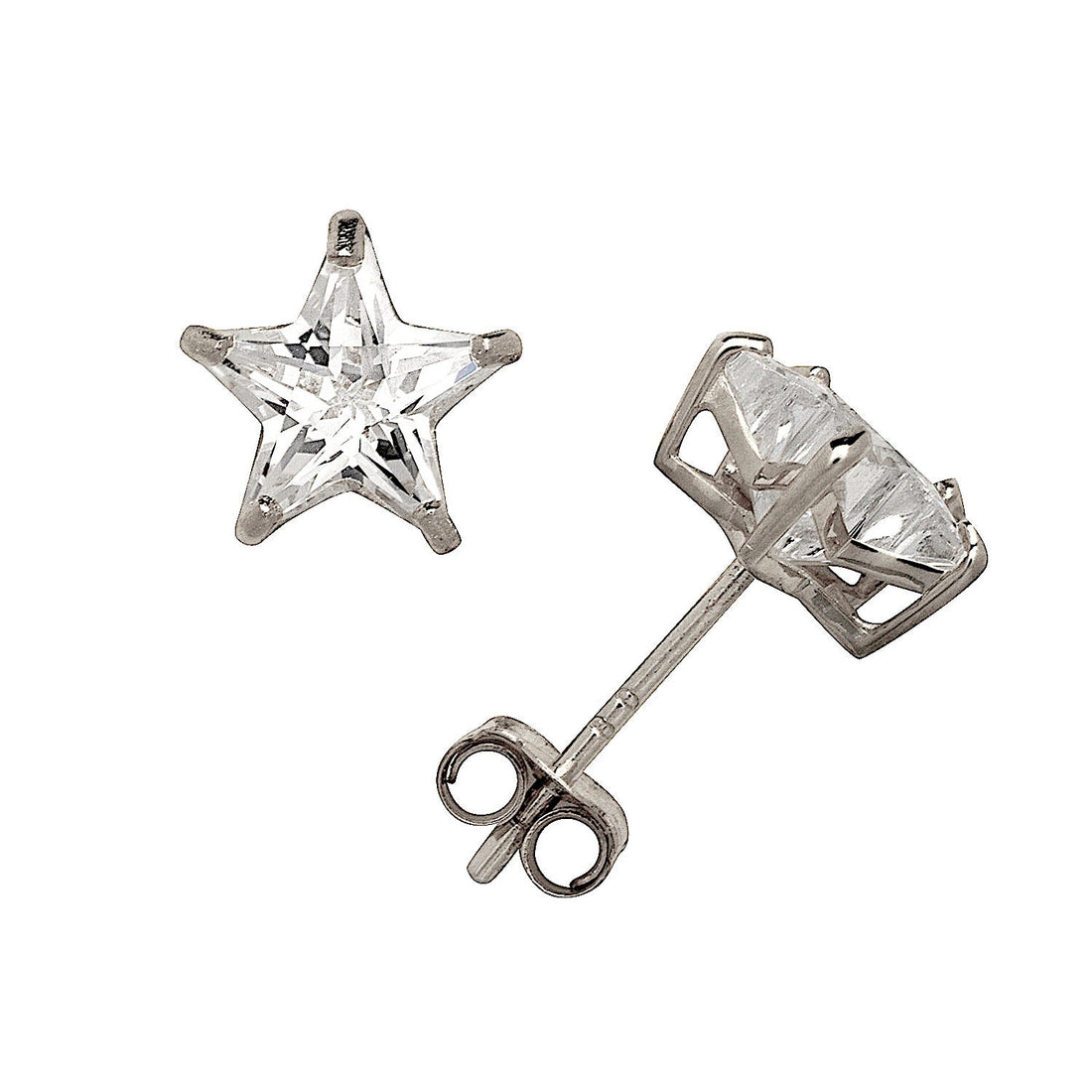 14k Yellow or White Gold Star Shaped Simulated Diamond Basket Post Stud Earrings