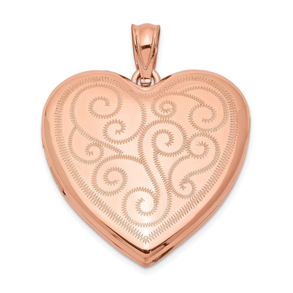 925 Sterling Silver 14k Rose Gold Plated Large Swirl Design Heart Photo Locket Necklace