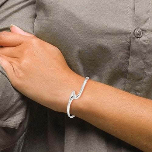 925 Sterling Silver Wave Design Cuff Bangle Bracelet