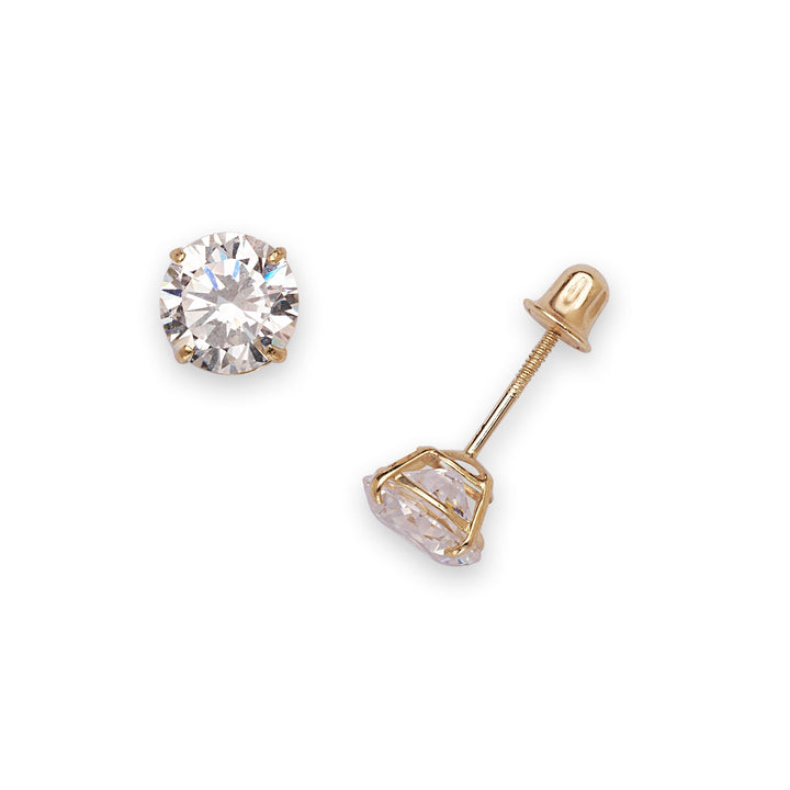 14k Yellow, White, or Rose Gold Basket Set Round CZ Screw Back Earrings