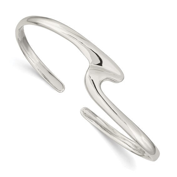 925 Sterling Silver Wave Design Cuff Bangle Bracelet