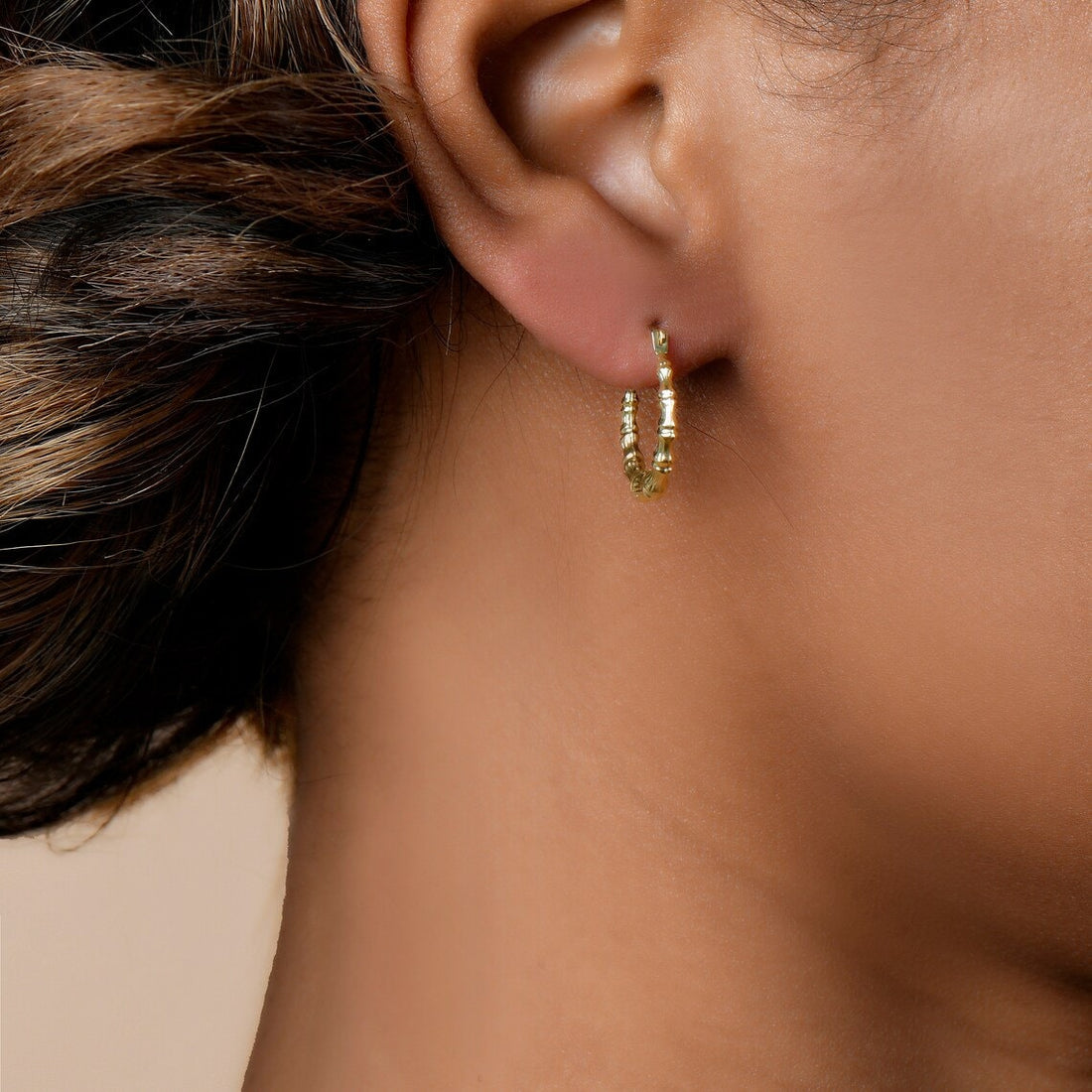 Solid 10k Yellow Gold Small Bamboo Hoop Earrings