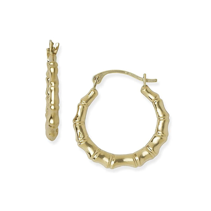 Solid 10k Yellow Gold Small Bamboo Hoop Earrings