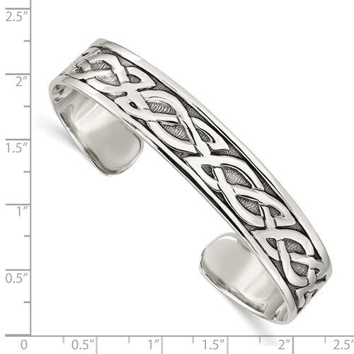 925 Sterling Silver Antiqued Claddagh Celtic Woven Flexible Cuff Bangle Bracelet