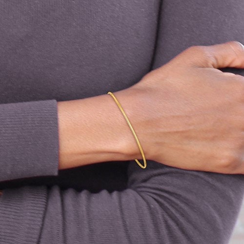 10k or 14k Gold 8" 1.5mm Slip-on Polished Bangle Bracelet