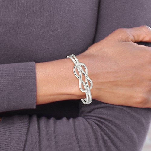 925 Sterling Silver Love Knot Design Cuff Bangle Bracelet