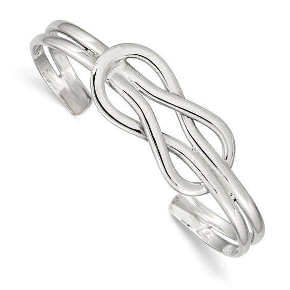 925 Sterling Silver Love Knot Design Cuff Bangle Bracelet