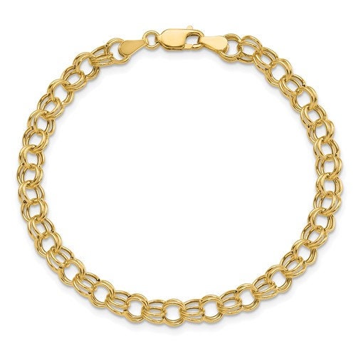 10K or 14k Yellow Gold 6mm Wide Double Link Charm Bracelet - 7" and 8"
