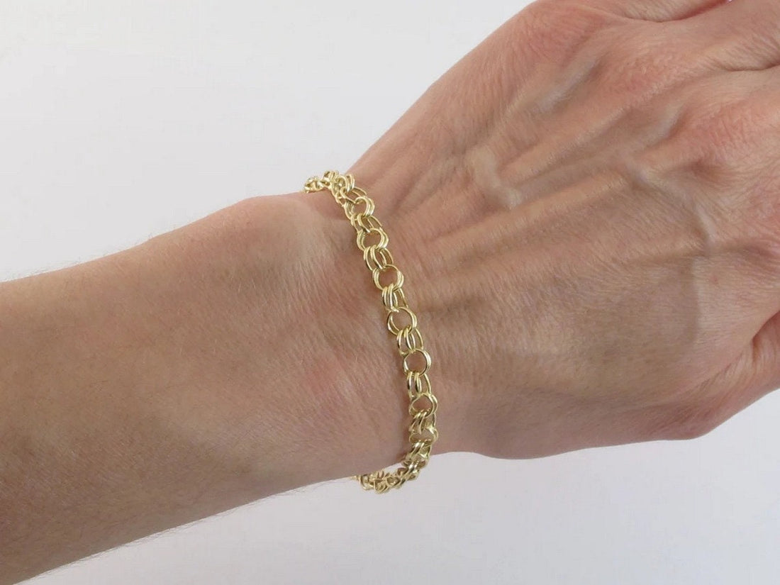 10K or 14k Yellow Gold 5mm Double Link Charm Bracelet - 5.5", 6", 7" and 8"