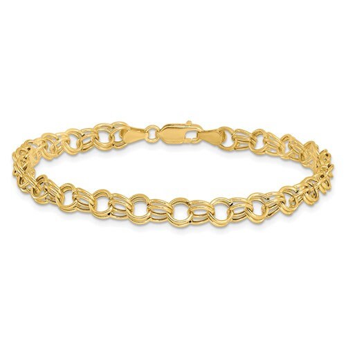 10K or 14k Yellow Gold 6mm Wide Double Link Charm Bracelet - 7" and 8"