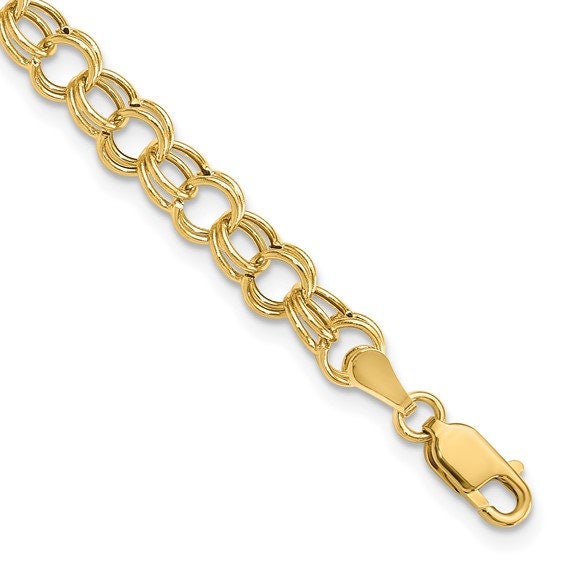 10K or 14k Yellow Gold 6mm Wide Double Link Charm Bracelet - 7" and 8"
