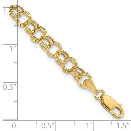 10K or 14k Yellow Gold 6mm Wide Double Link Charm Bracelet - 7" and 8"