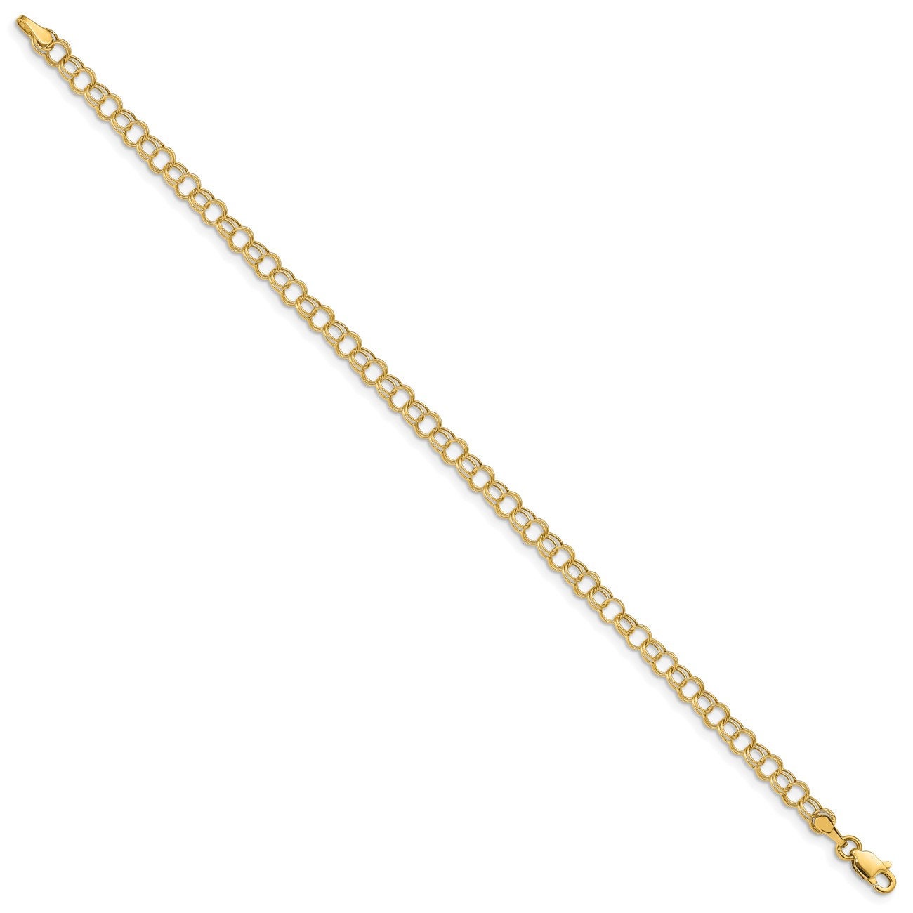 10K or 14k Yellow Gold 4mm Double Link Charm Bracelet - 7" and 8"