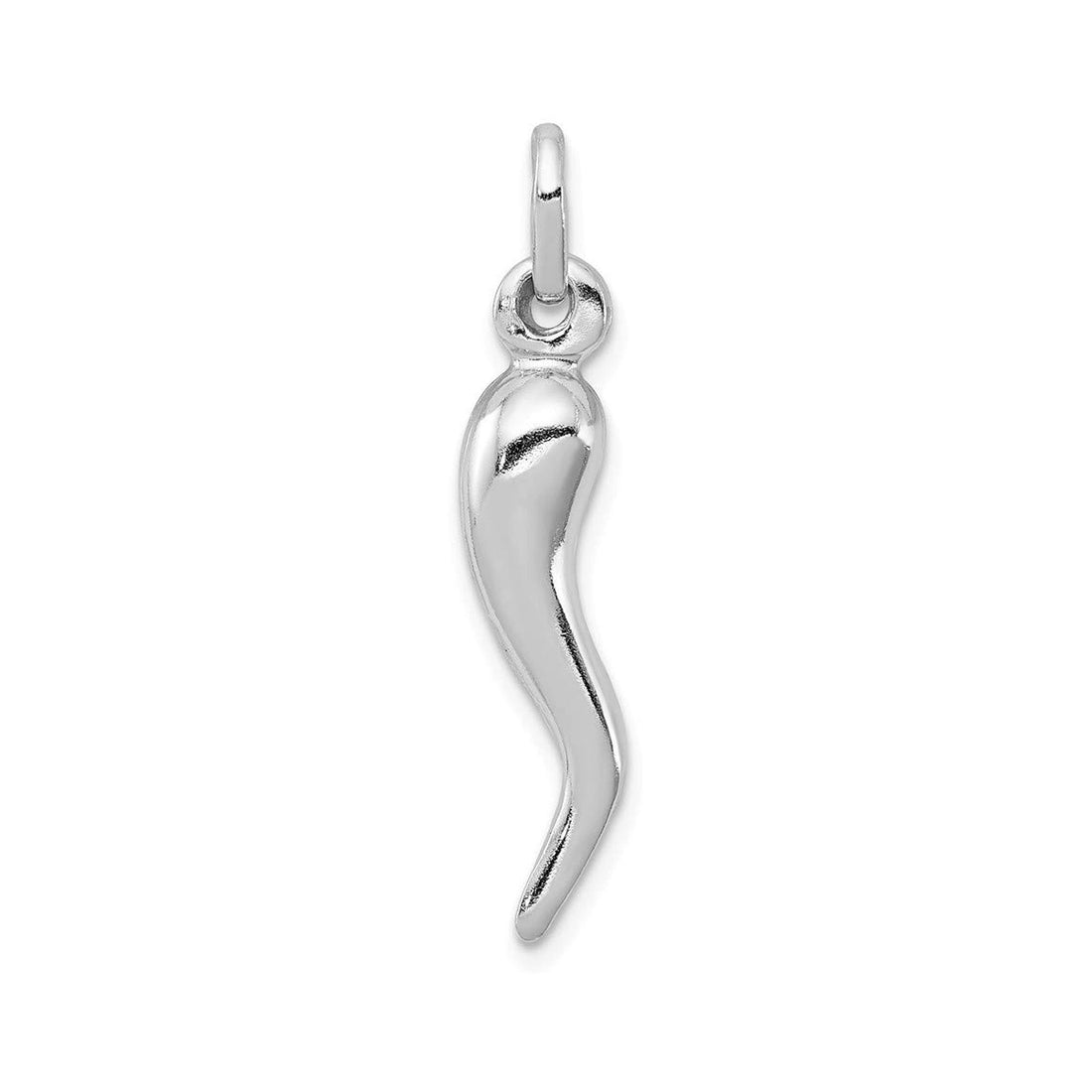 Sterling Silver Italian Rhodium or Gold Plated Horn Cornicello Pendant Necklace  - 6x30mm