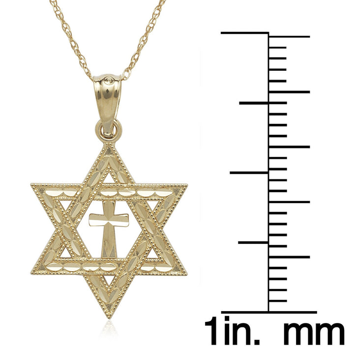 14k Yellow Gold Diamond-cut Star of David Cross Interfaith Necklace