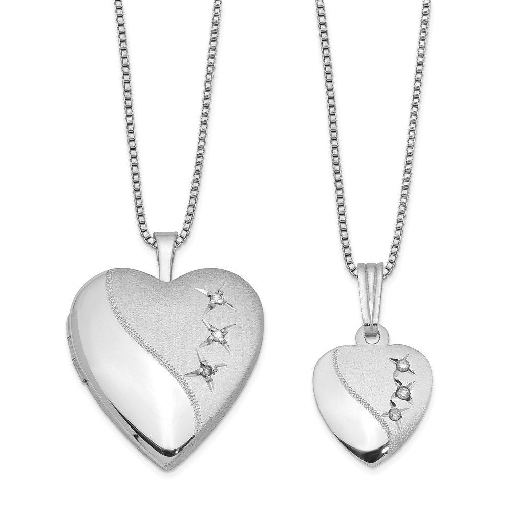 Sterling Silver Genuine Diamond Heart Locket Necklace for Mother and Daughter -  Valentines Day Gift - Mothers Day Gift - Matching Gift