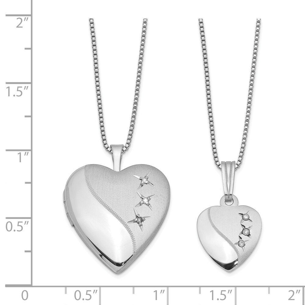 Sterling Silver Genuine Diamond Heart Locket Necklace for Mother and Daughter -  Valentines Day Gift - Mothers Day Gift - Matching Gift