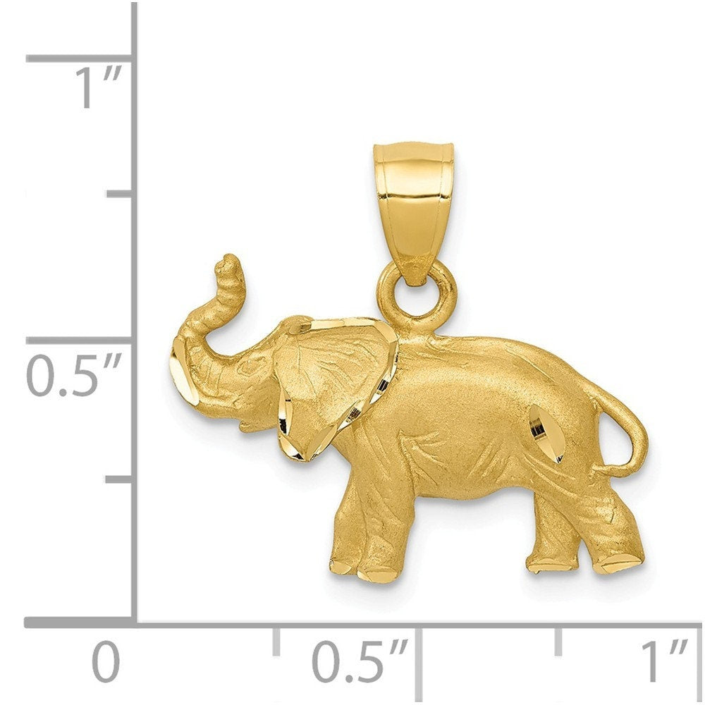 10k or 14k Yellow Gold Solid Satin Elephant Pendant Necklace - 12x19mm