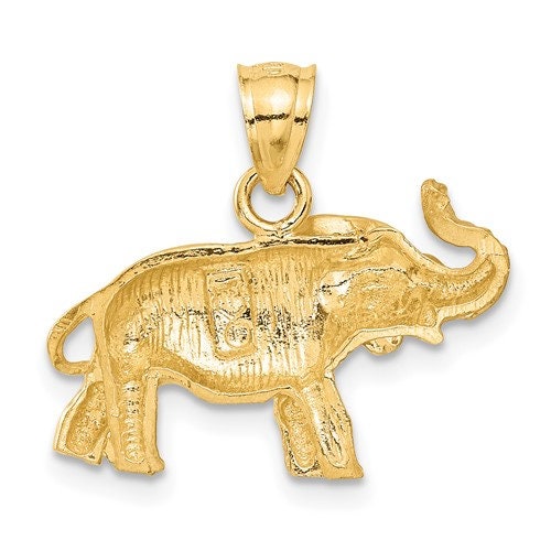 10k or 14k Yellow Gold Solid Satin Elephant Pendant Necklace - 12x19mm