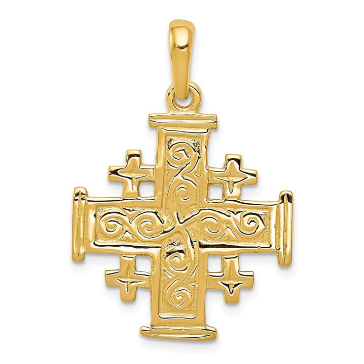 14k Yellow Gold Large Jerusalem Cross Pendant Necklace