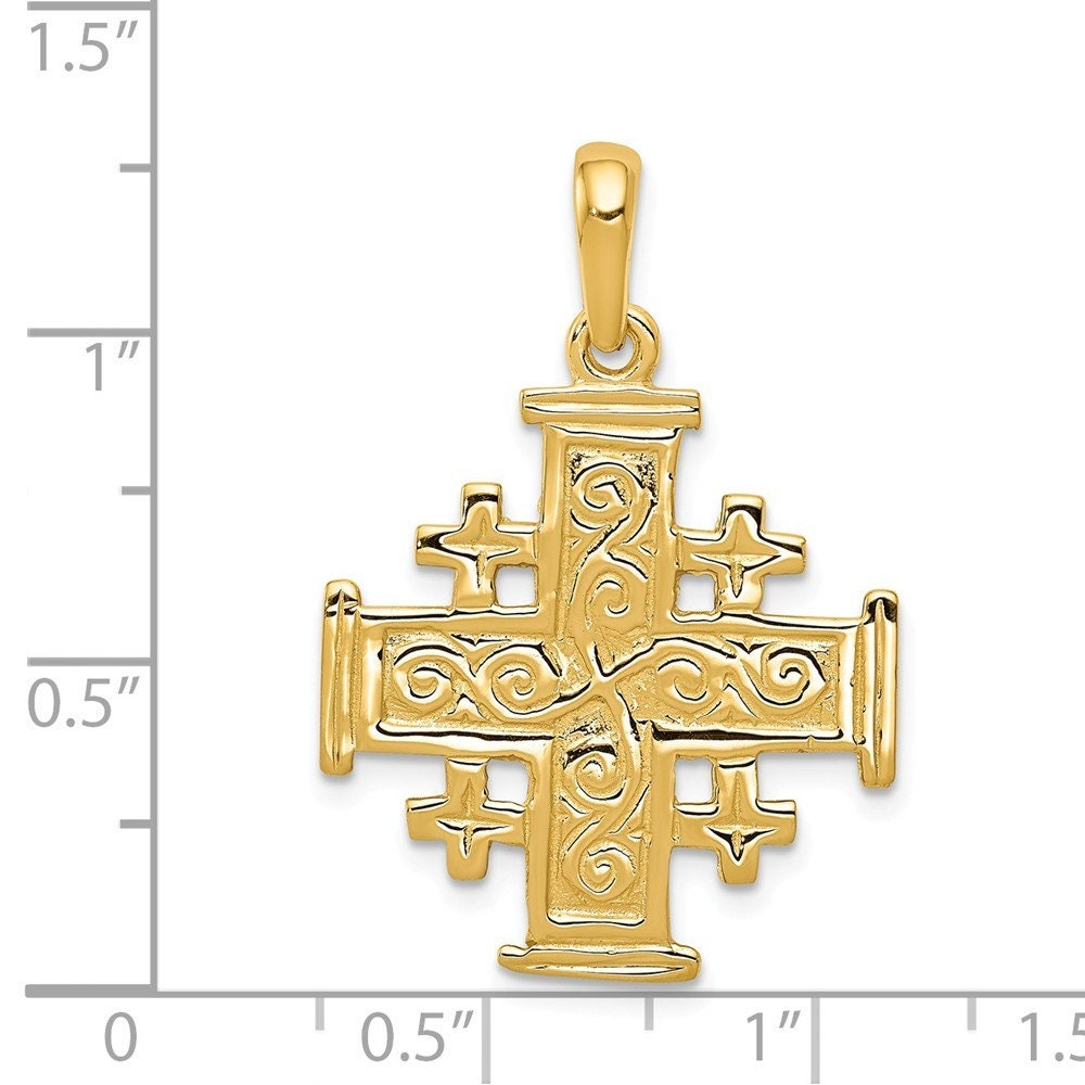14k Yellow Gold Large Jerusalem Cross Pendant Necklace