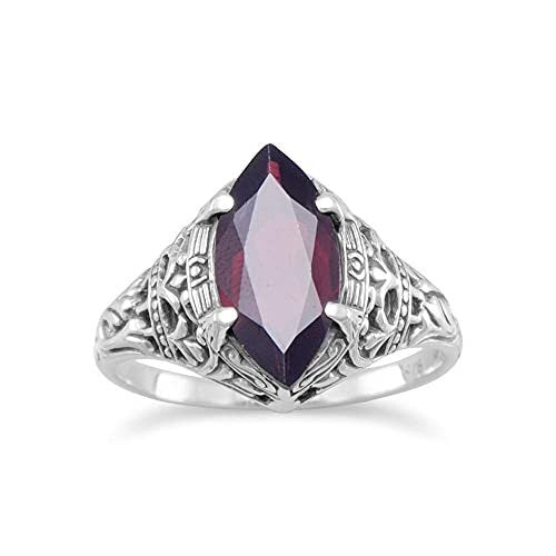 Sterling Silver Oxidized Marquise Garnet Ring