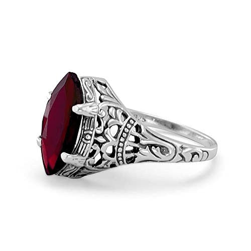 Sterling Silver Oxidized Marquise Garnet Ring