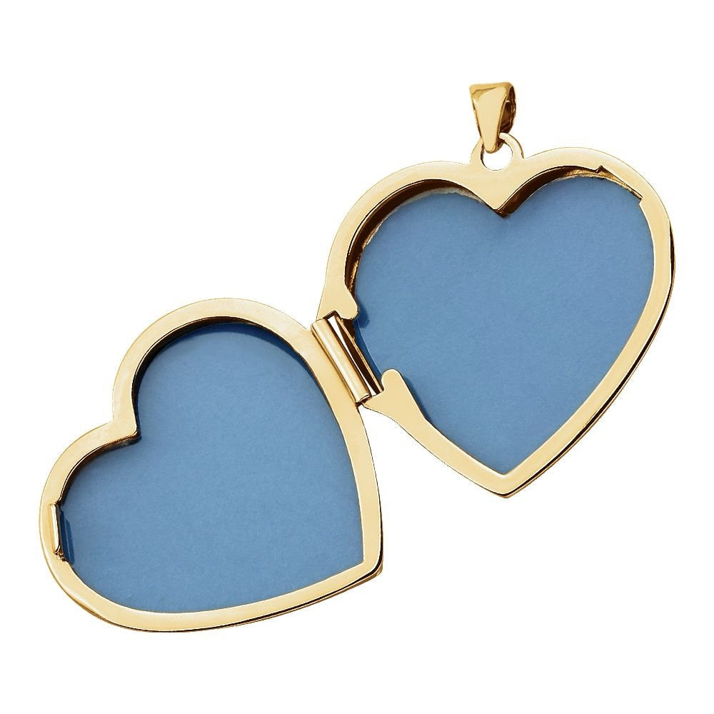 14k Yellow Gold Engravable Heart Photo Locket Pendant Necklace