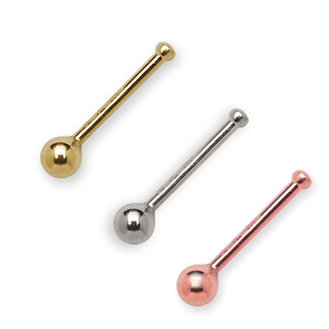 14k Yellow, White or Rose Gold 20G 1.5mm Ball Nose Stud