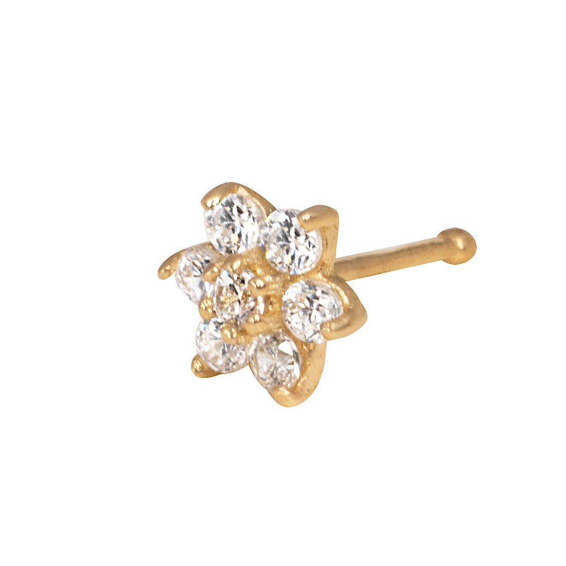 14k Yellow, White, or Rose Gold 20G 4mm CZ Flower Nose Stud