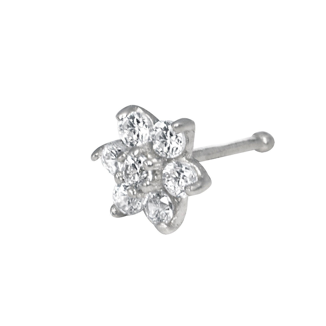 14k Yellow, White, or Rose Gold 20G 4mm CZ Flower Nose Stud