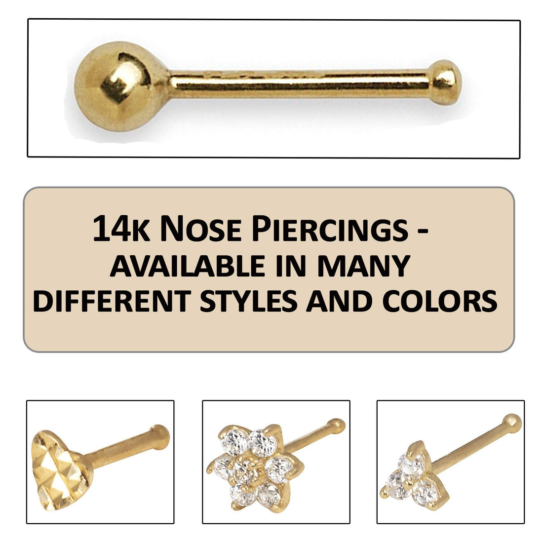 14k Yellow, White or Rose Gold 20G 1.5mm Ball Nose Stud