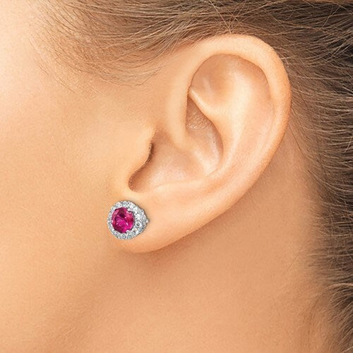 925 Sterling Silver CZ Lab Created Ruby 9.5mm Stud Earrings