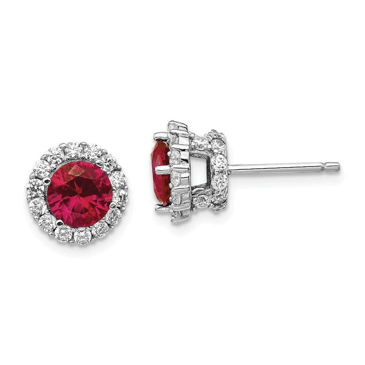 925 Sterling Silver CZ Lab Created Ruby 9.5mm Stud Earrings