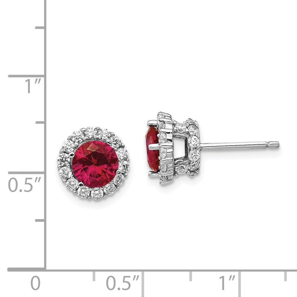 925 Sterling Silver CZ Lab Created Ruby 9.5mm Stud Earrings