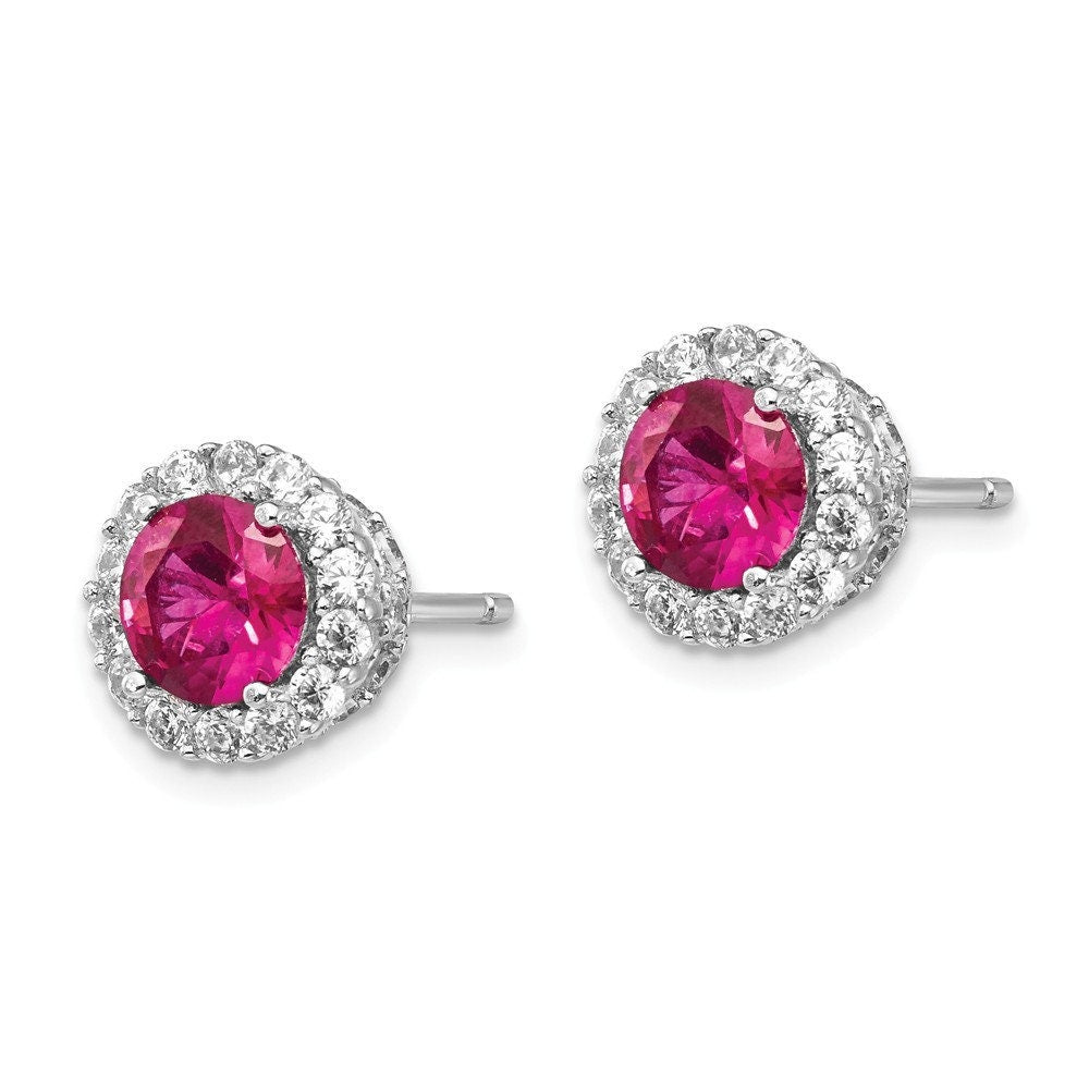 925 Sterling Silver CZ Lab Created Ruby 9.5mm Stud Earrings