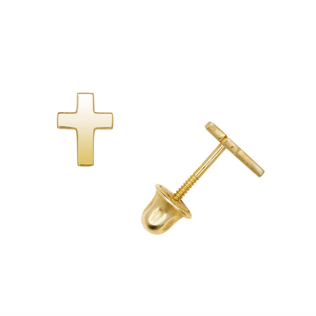 14k Gold Small Polished 5mm Cross Screw Back Earrings (Yellow or White)