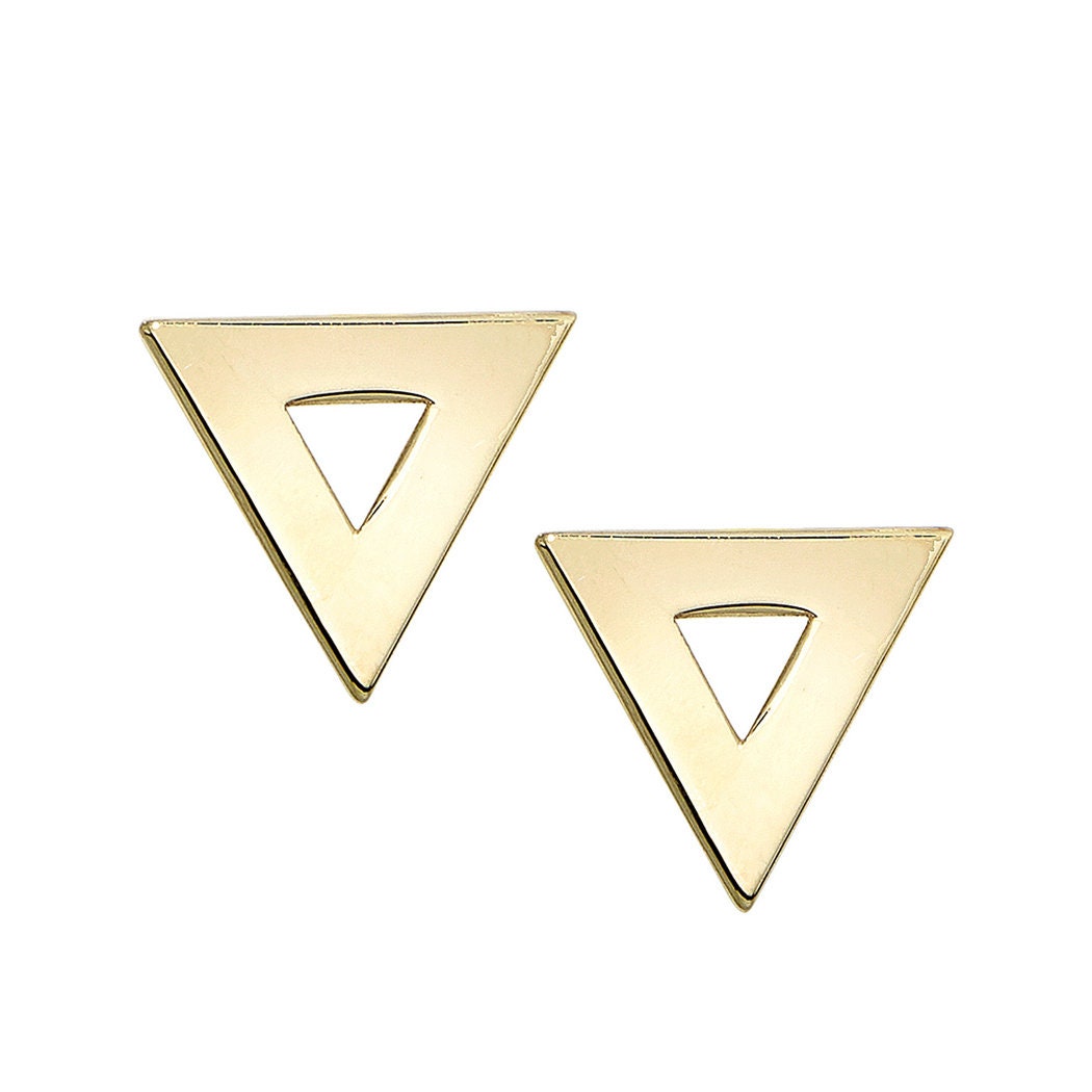 Solid 14k Gold Open Triangle Stud Earrings - 12mm - Geometric Earrings - Boho Earrings for Women - Gifts for her