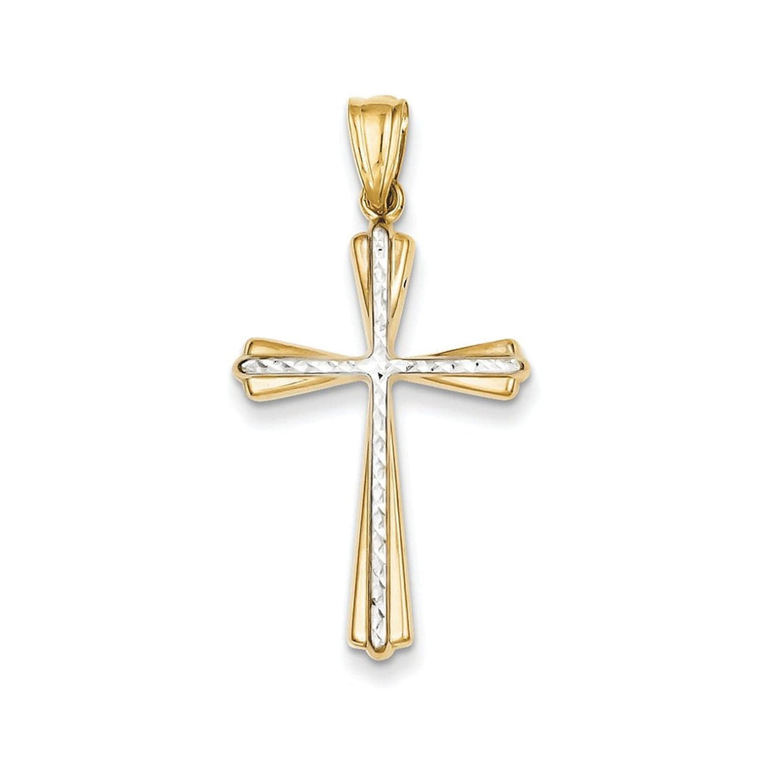 14k Gold Two-Toned Diamond-Cut Cross Necklace