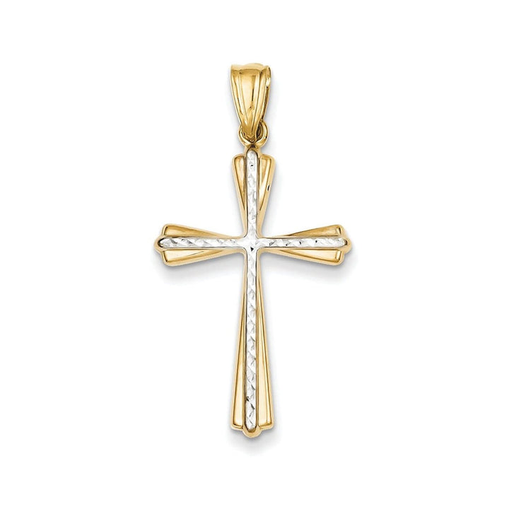 14k Gold Two-Toned Diamond-Cut Cross Necklace