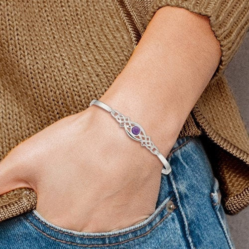 925 Sterling Silver Amethyst Celtic Slip-On Bangle Bracelet