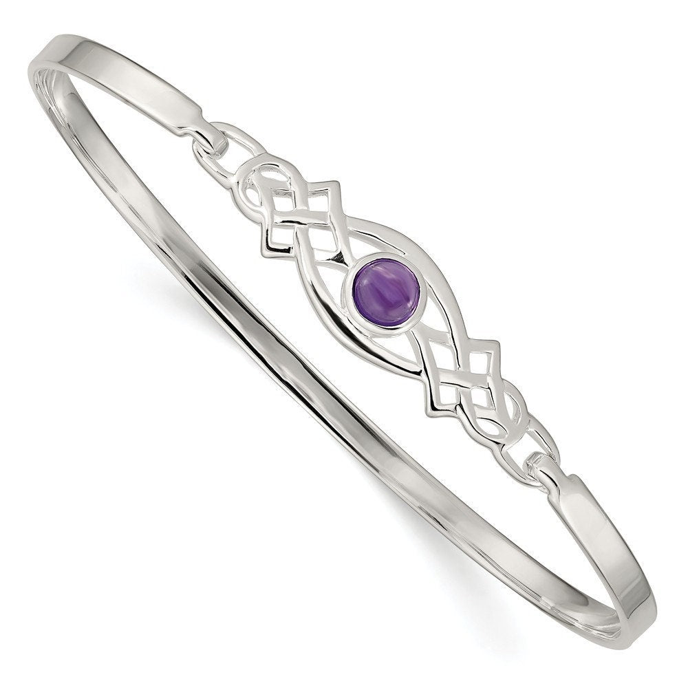 925 Sterling Silver Amethyst Celtic Slip-On Bangle Bracelet