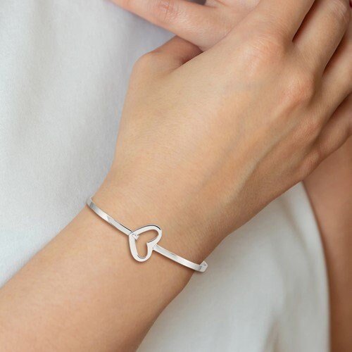 925 Sterling Silver Polished Sideways Heart Stackable Hook Bangle Bracelet