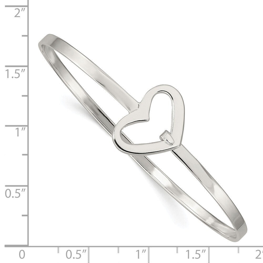 925 Sterling Silver Polished Sideways Heart Stackable Hook Bangle Bracelet