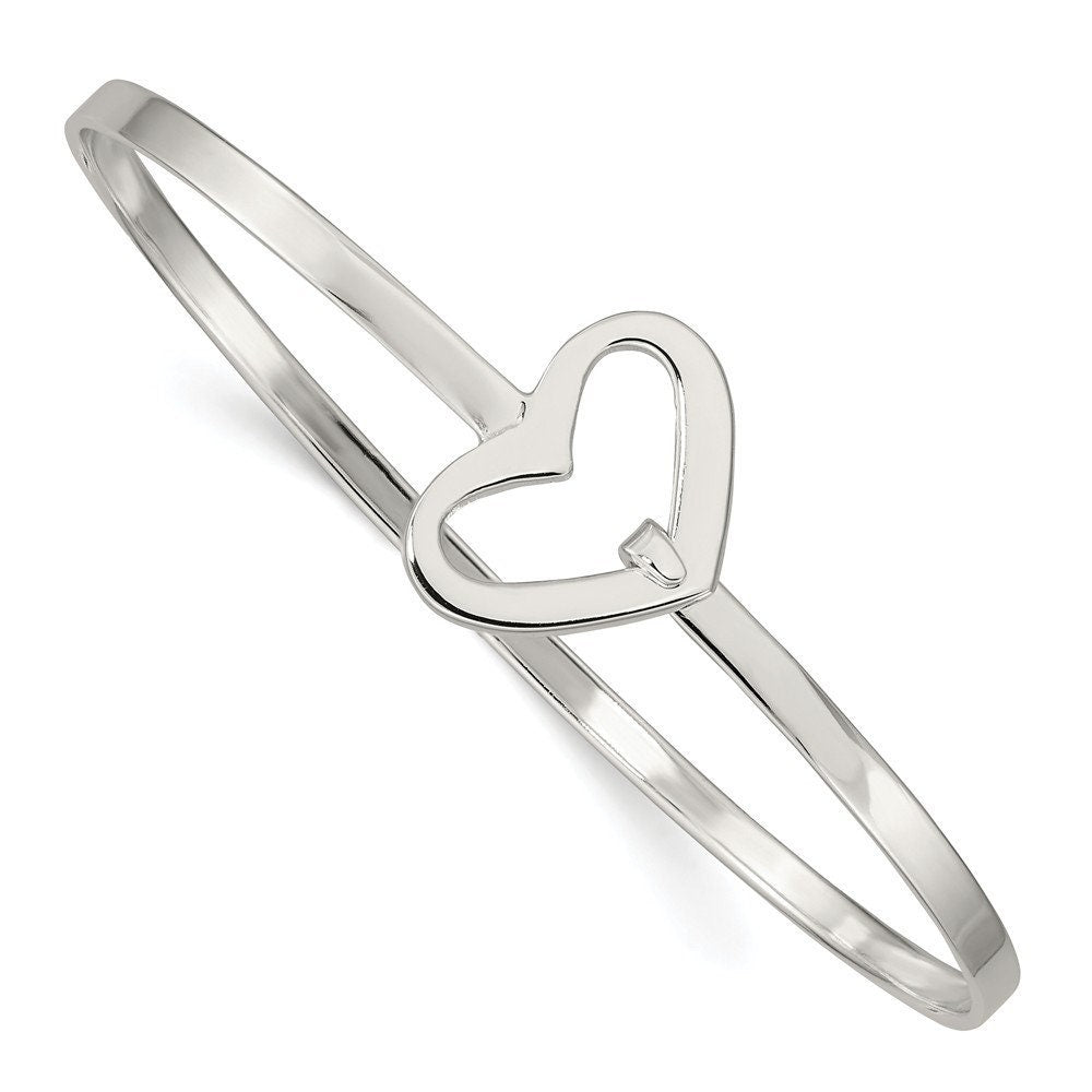 925 Sterling Silver Polished Sideways Heart Stackable Hook Bangle Bracelet