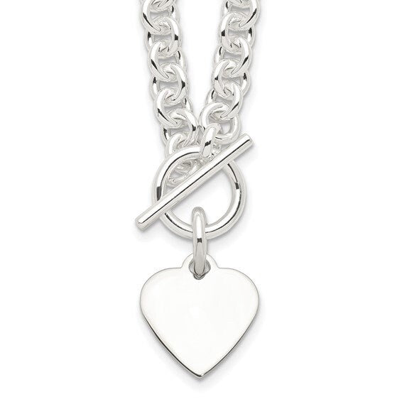 FREE ENGRAVING Sterling Silver Polished Engravable Heart Tag Heavy Toggle Necklace - 6mm x 18"  - Designer Heart Necklace for Women Mom