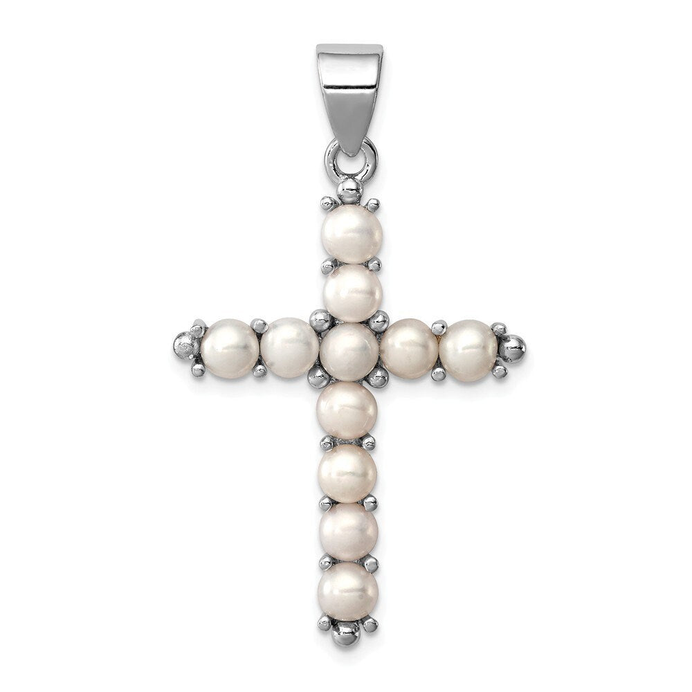 925 Sterling Silver Freshwater Cultured Pearl Cross Pendant - 25x32mm